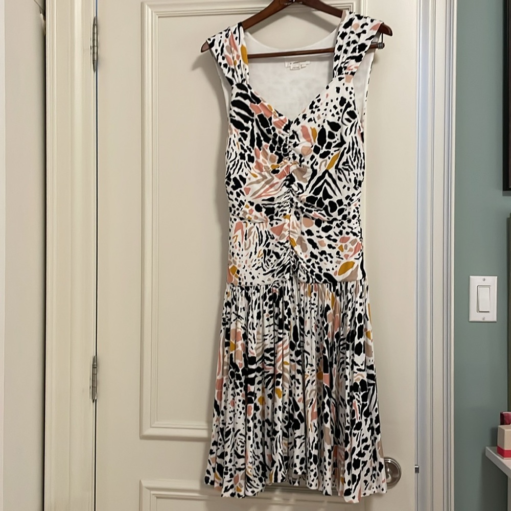 Stretchy spotted summer dress with drop waist